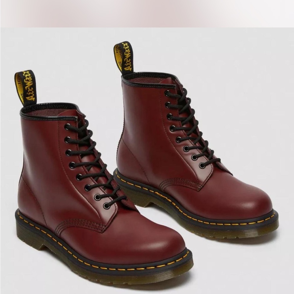 Dr. Martens Brown Leather Boots with Classic Yellow Stitching